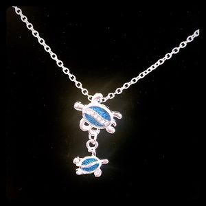 NEW Silver Filled BlueOpal Turtle Pendant Necklace